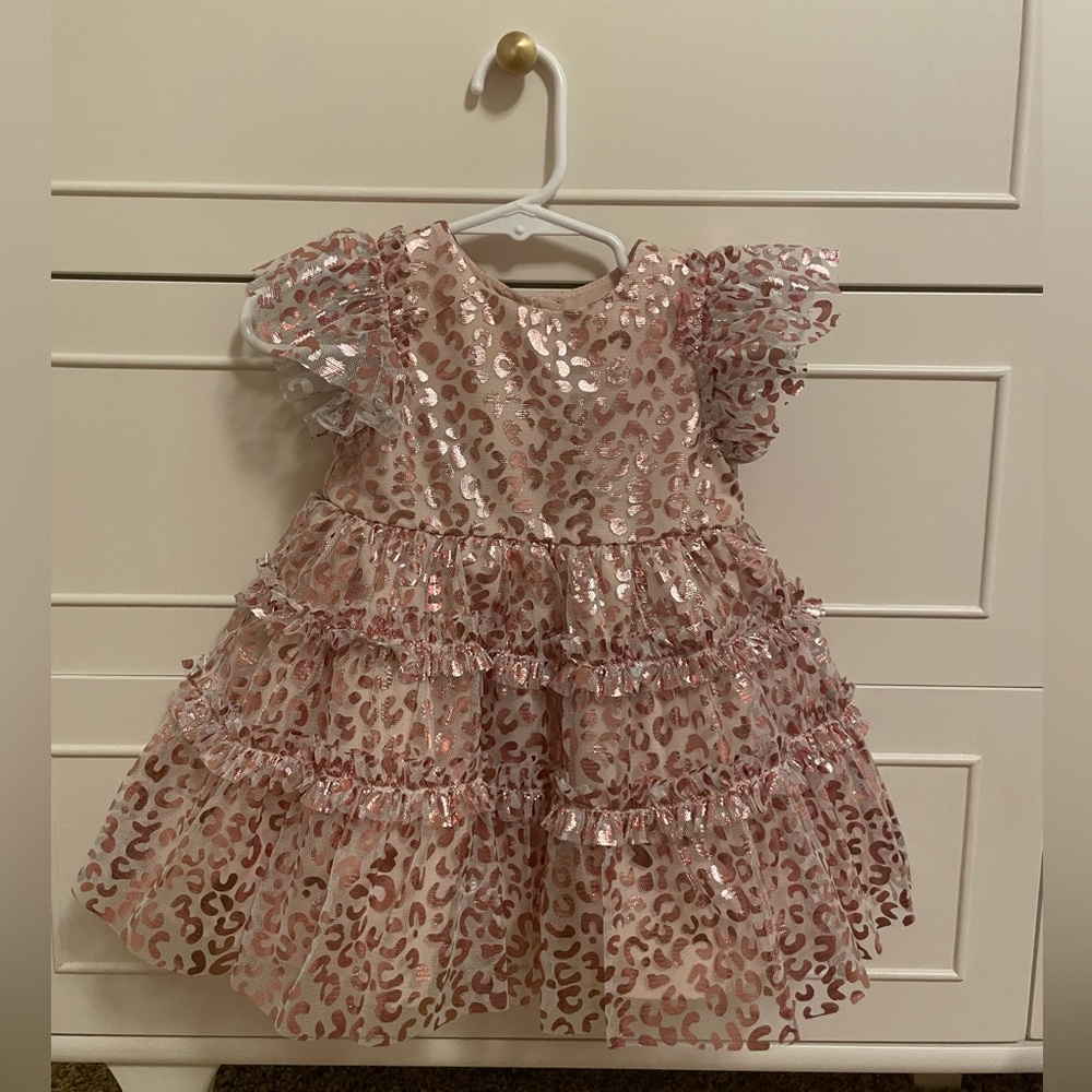 NWT pink rose tulle leopard party dress 12 months with bloomers Pippa & Julie